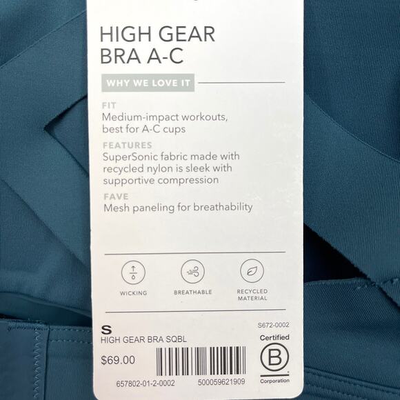 Athleta High Gear Bra A-C Sz S Longline Sequoia Blue Medium Impact Racerback - Picture 7 of 8